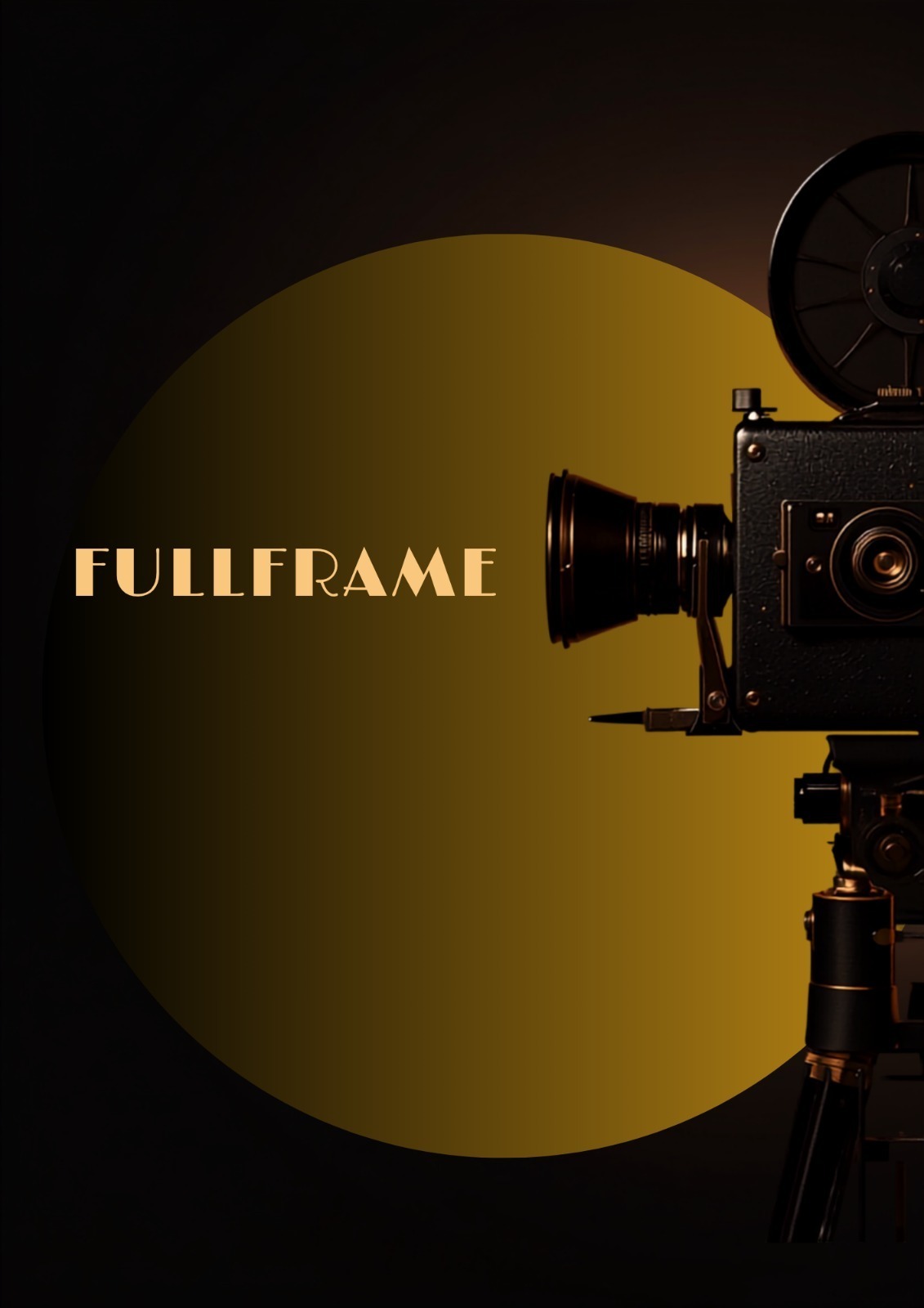 Cinepresa d’epoca accanto al logo FULLFRAME su un cerchio dorato